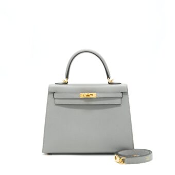 Hermes Kelly Sellier 25 Special Order Epsom Gris Motte /Rose Purple GHW Stamp C