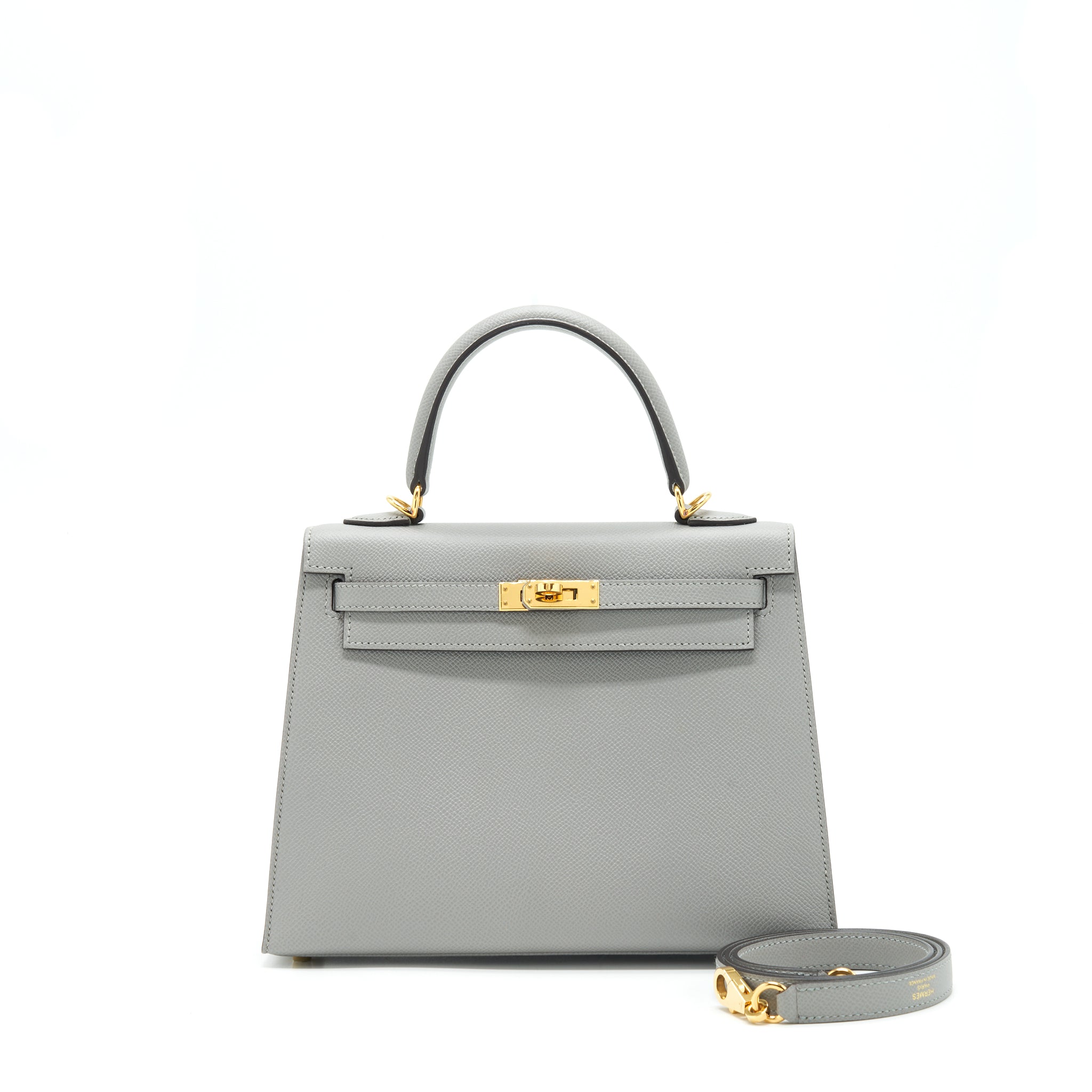 Hermes Kelly Sellier 25 Special Order Epsom Gris Motte /Rose Purple GHW Stamp C