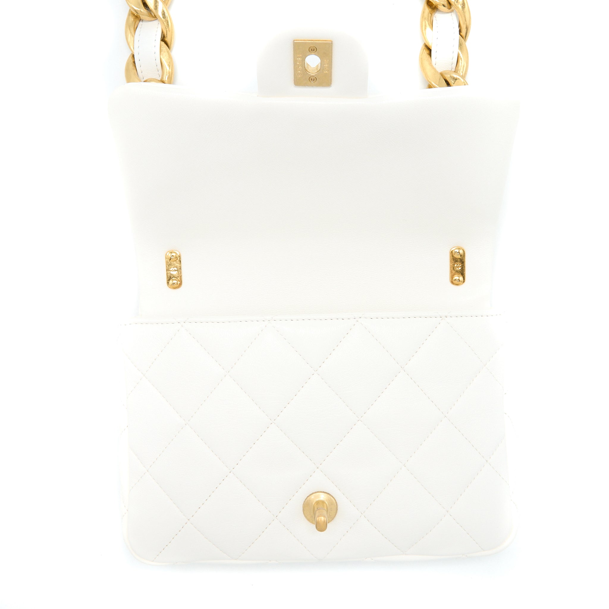 Chanel 22S Giant Chain Flap Shoulder Bag Lambskin White Brushed GHW (Microchip) - Image 12