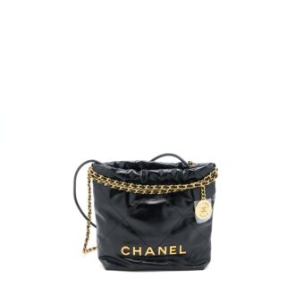 Chanel Mini 22 Bag Shiny Calfskin Black GHW (Microchip)