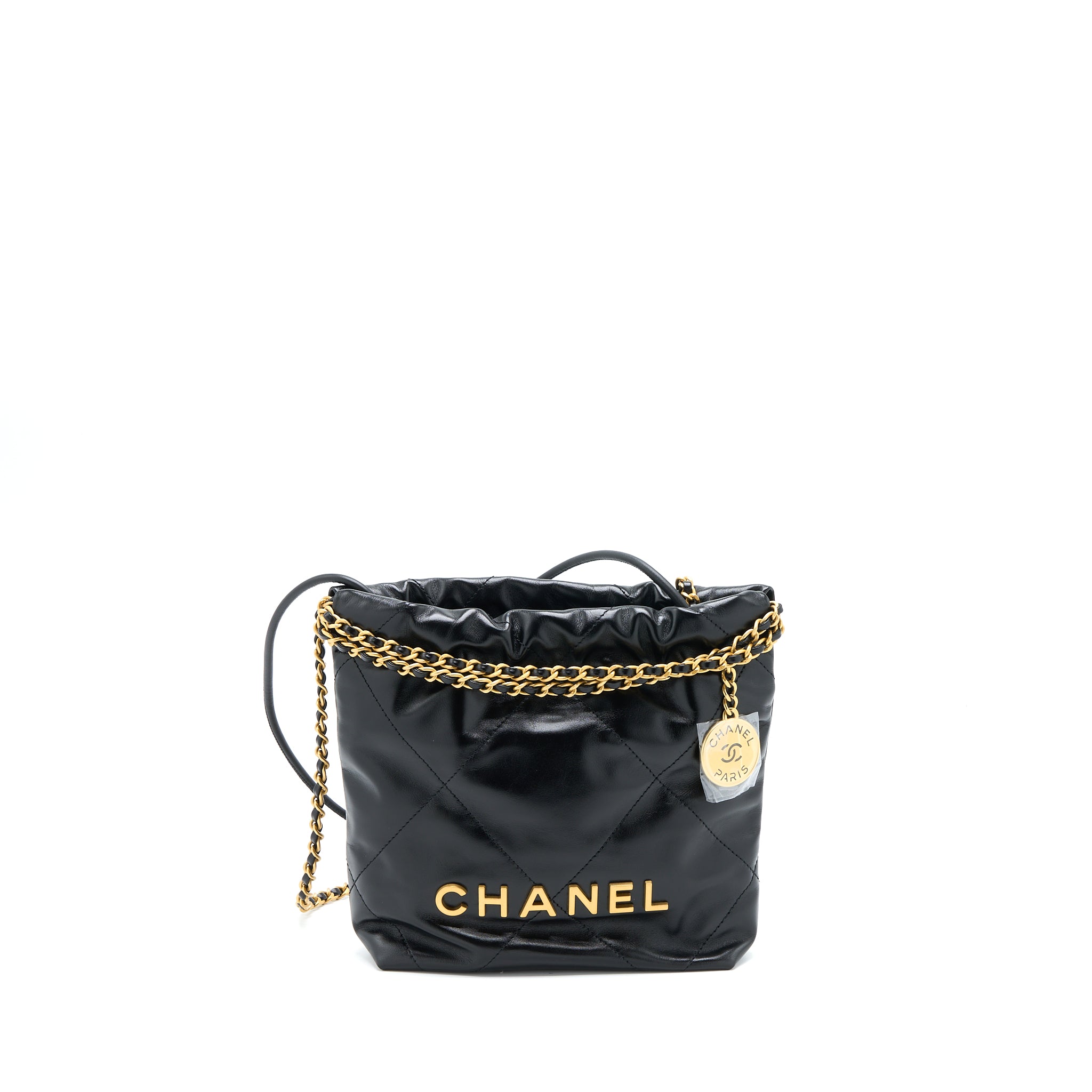 Chanel 23s Mini 22 Bag Shiny Calfskin Black Brushed GHW(Microchip)
