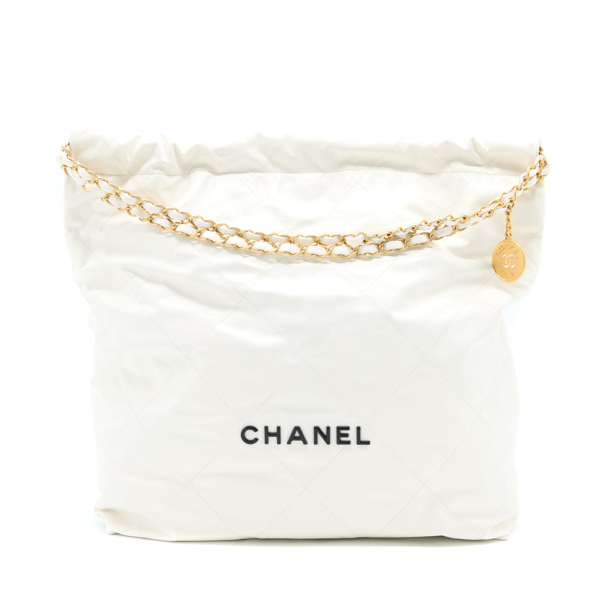 Chanel Large 22 Bag Calfskin White Brushed GHW (Microchip)