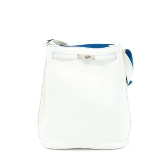 Hermes So Kelly 26 Blanc/Blue SHW Stamp Square O