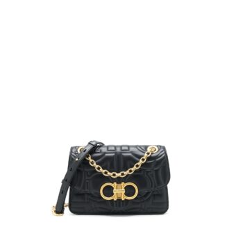 Ferragamo Quilted Gancini Flap Bag Calfskin black GHW