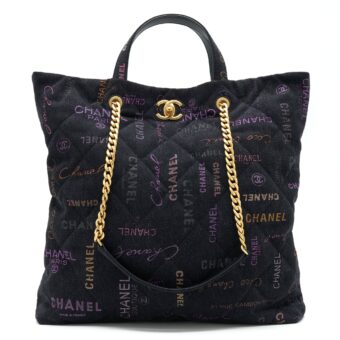 Chanel 22P Printed Denim Maxi Shopping Tote Bag Black/Multicolour GHW