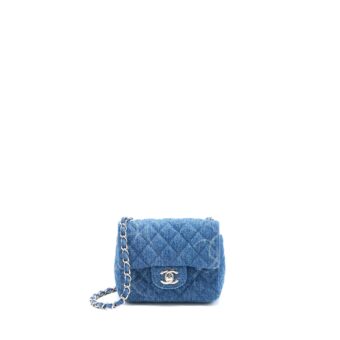 Chanel 20B Mini Square Flap Bag CC Print Denim Blue SHW