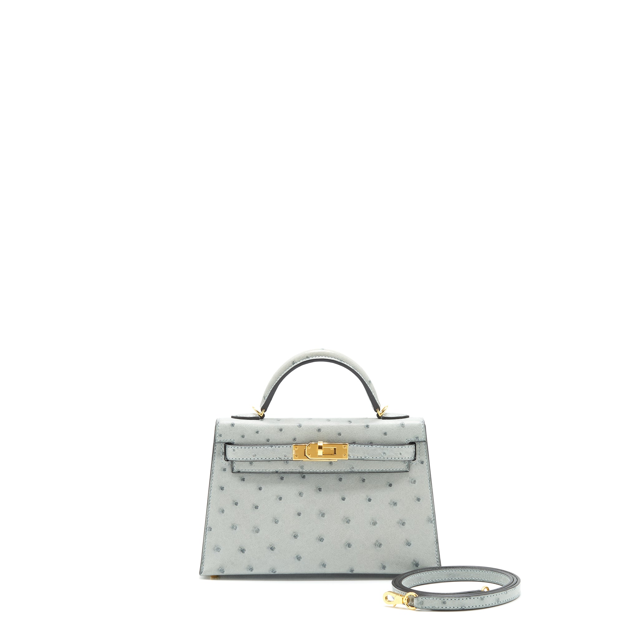 Hermes mini Kelly Ⅱ Ostrich Blue Glacier GHW stamp Y