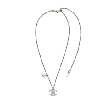 Chanel CC Logo And A Star Necklace Silver Tone