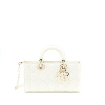 Dior Lady D-Joy Bag Latte Cannage Lambskin White LGHW