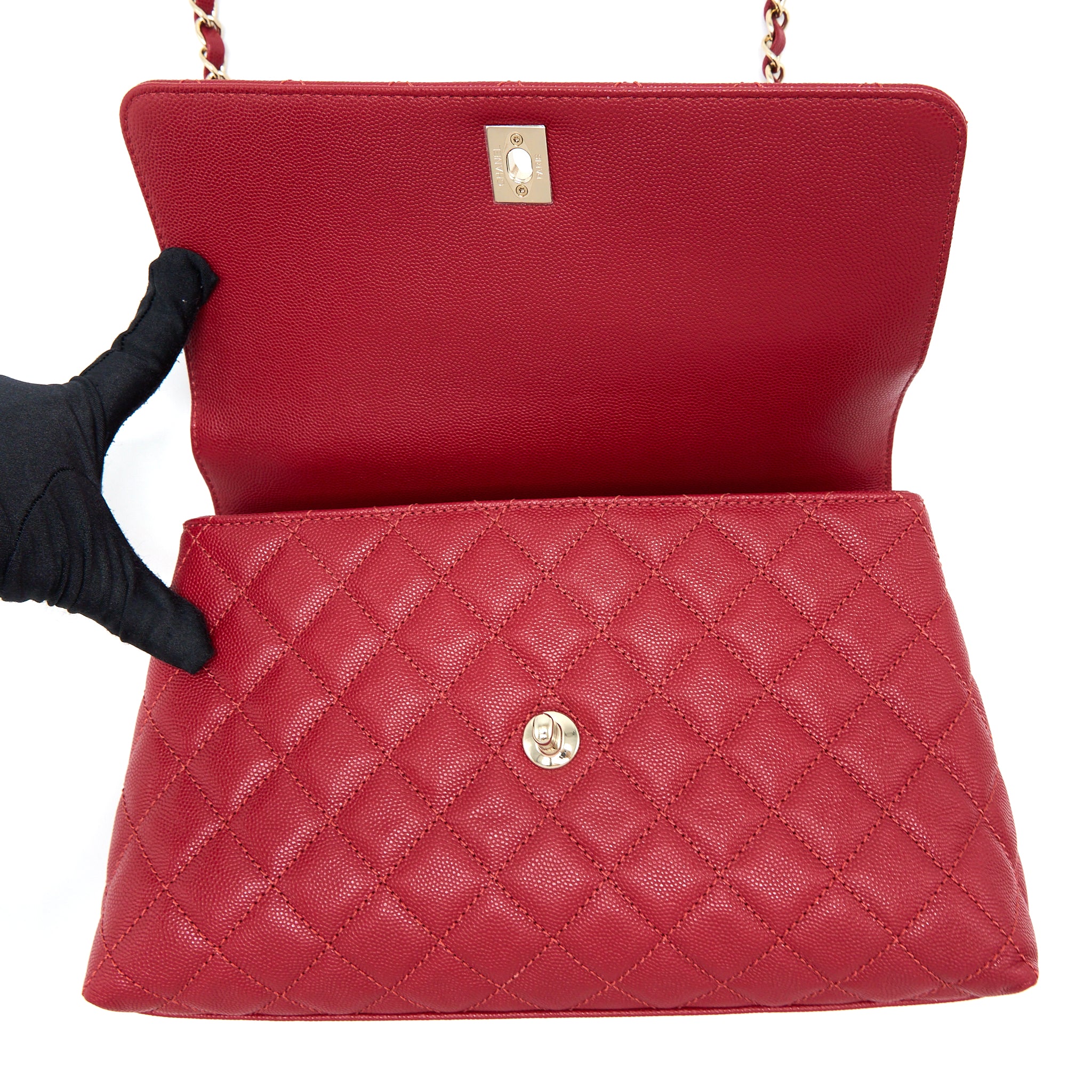 Chanel Medium Coco Handle Caviar Red LGHW (Microchip) - Image 11