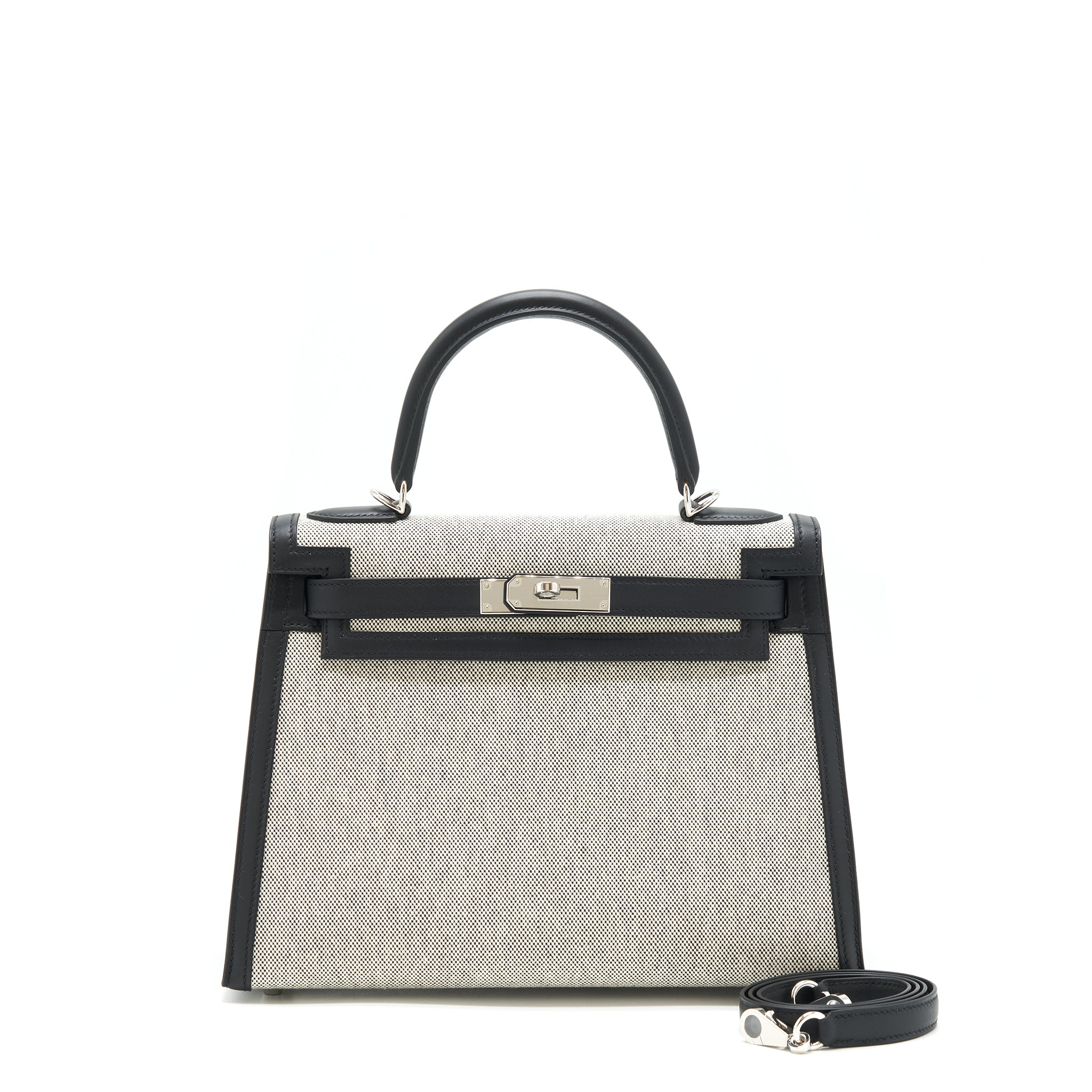 Hermes Kelly 28 Toile H Black/ Grey SHW Stamp Z
