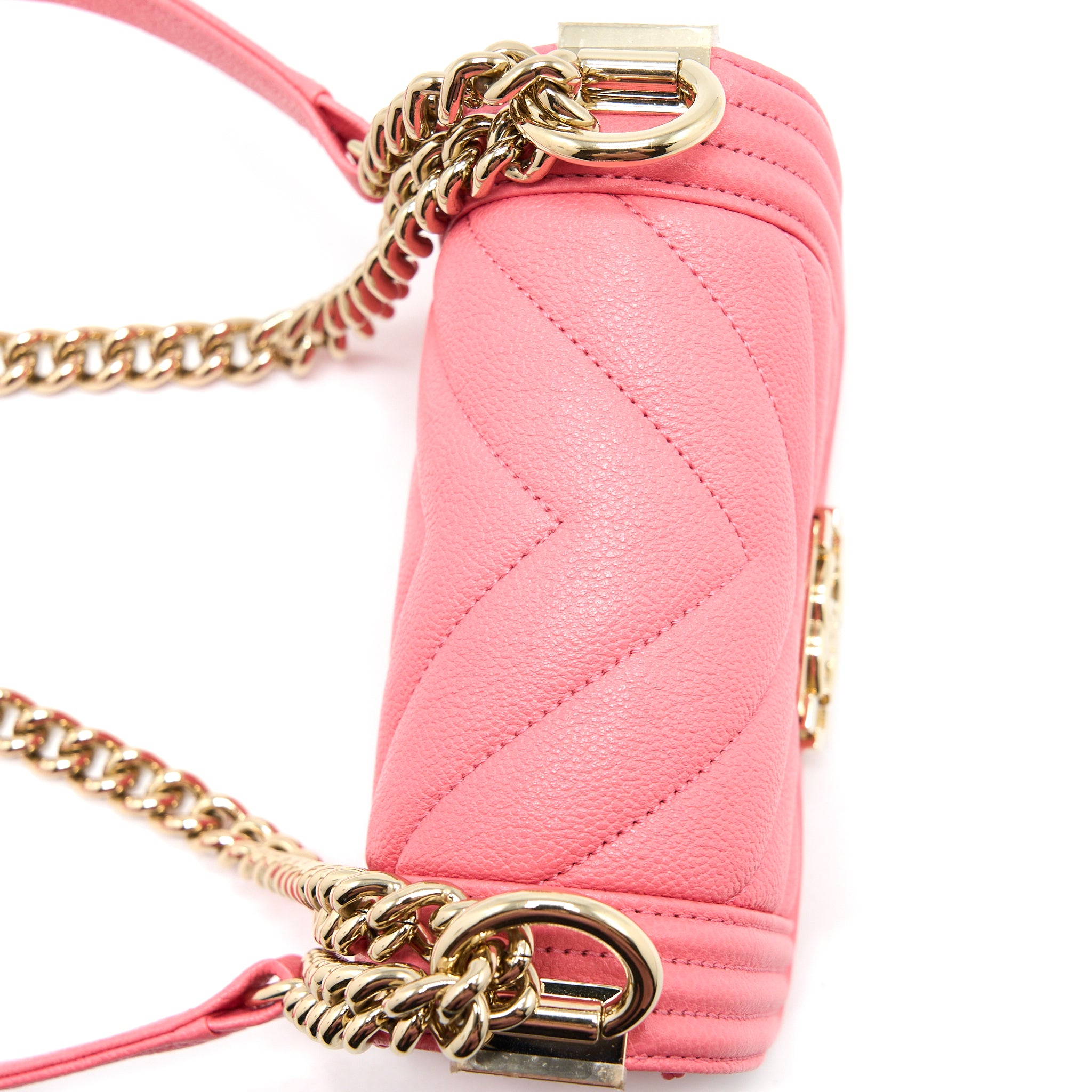 Chanel Super Mini Boy Bag Chevron Caviar Pink LGHW (Microchip) - Image 7
