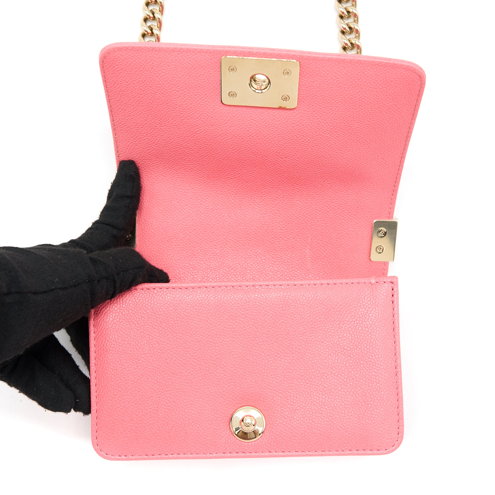 Chanel Super Mini Boy Bag Chevron Caviar Pink LGHW (Microchip) - Image 10