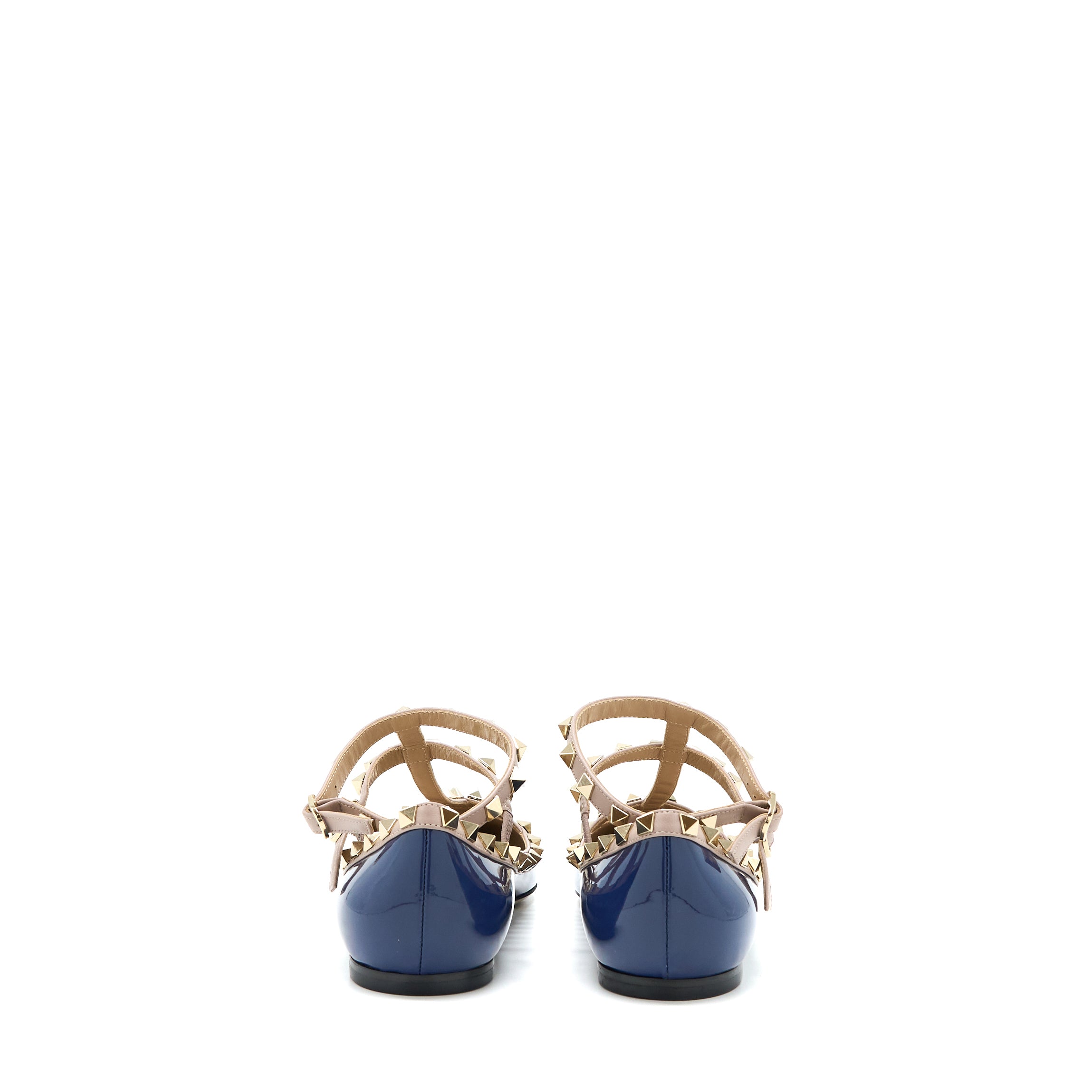 Valentino Size 38 Garavani Rockstud Ballet Flat Caged Patent Navy LGHW - Image 4