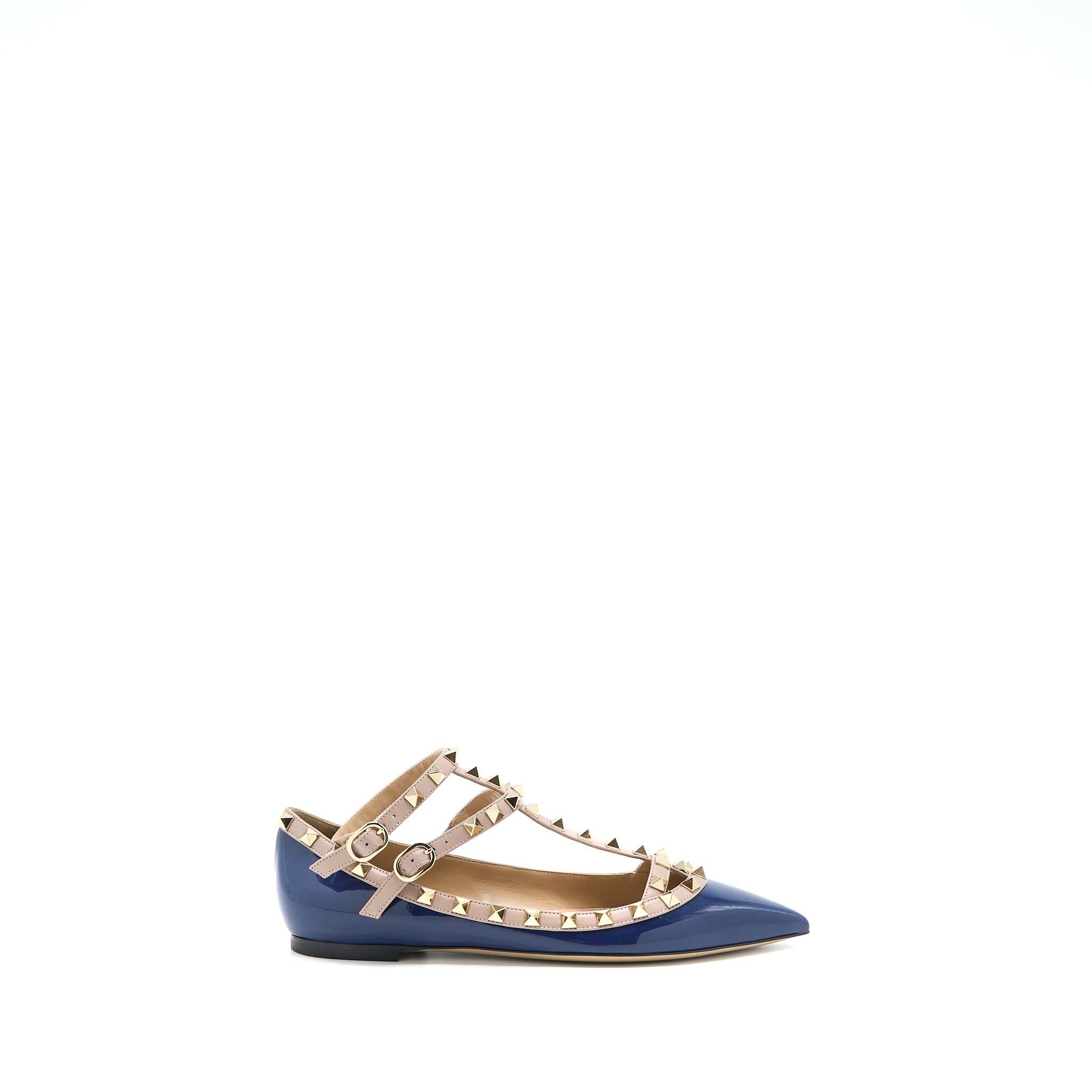 Valentino Size 38 Garavani Rockstud Ballet Flat Caged Patent Navy LGHW - Image 5