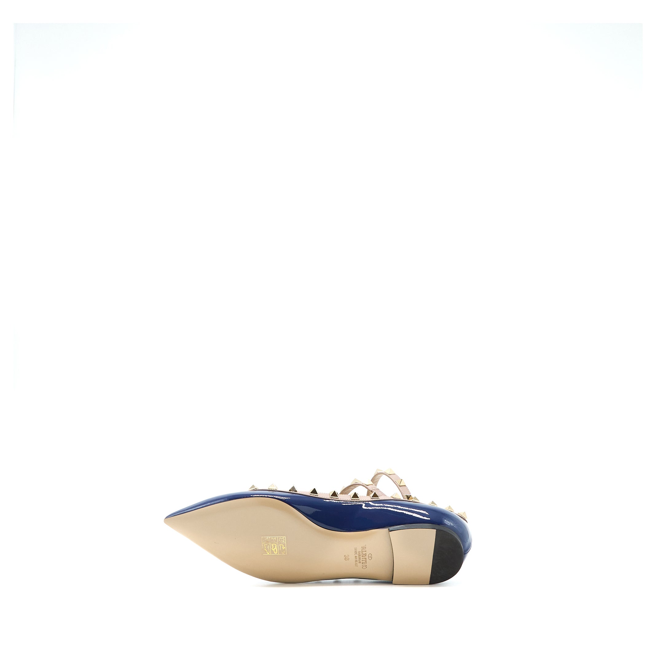 Valentino Size 38 Garavani Rockstud Ballet Flat Caged Patent Navy LGHW - Image 6