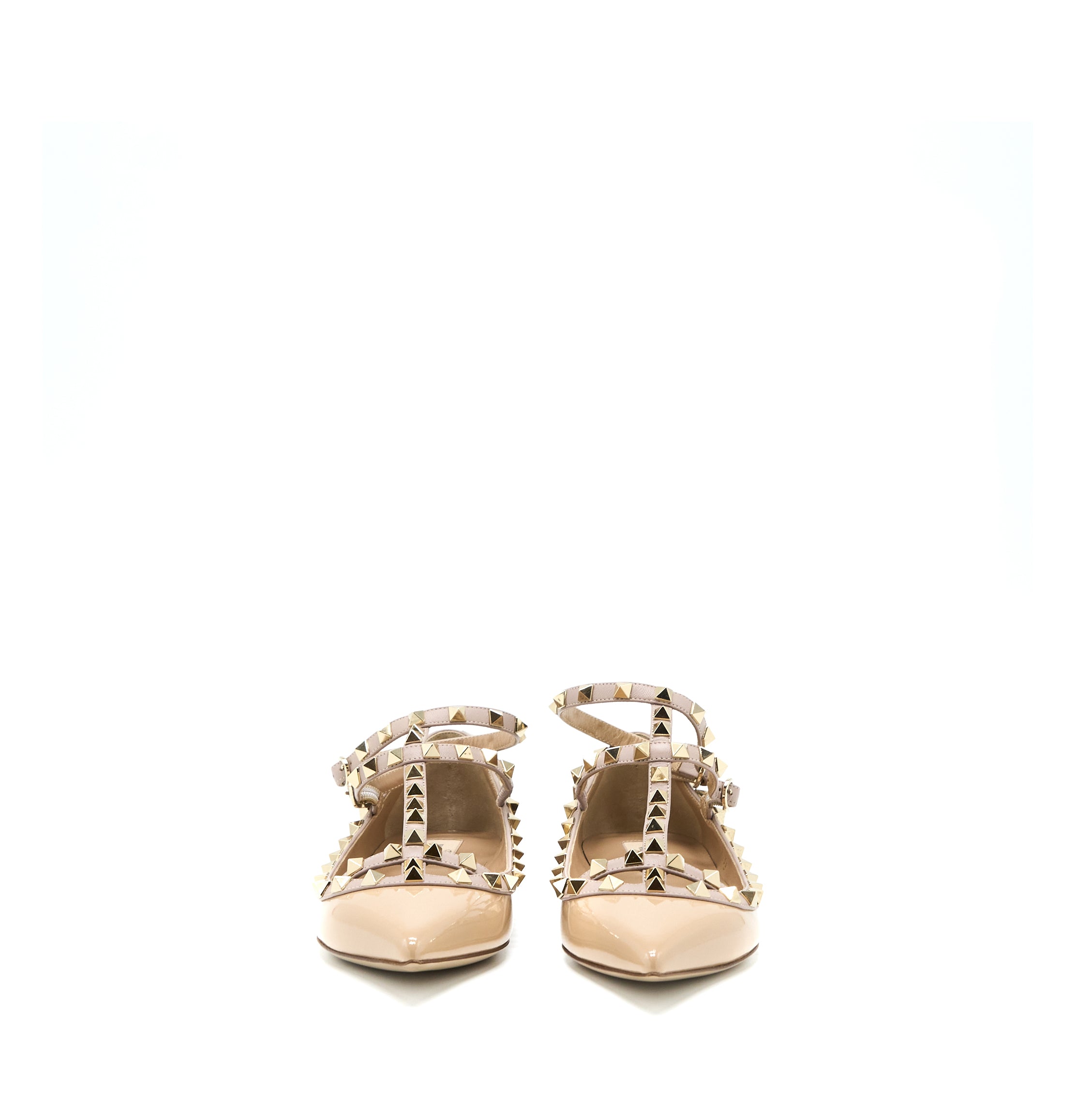 Valentino Size 38 Garavani Rockstud Ballet Flat Caged Patent Beige LGHW - Image 2