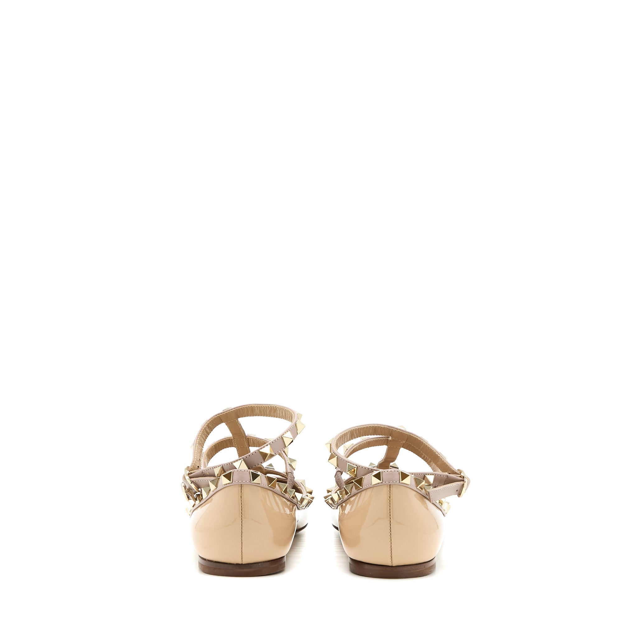 Valentino Size 38 Garavani Rockstud Ballet Flat Caged Patent Beige LGHW - Image 4
