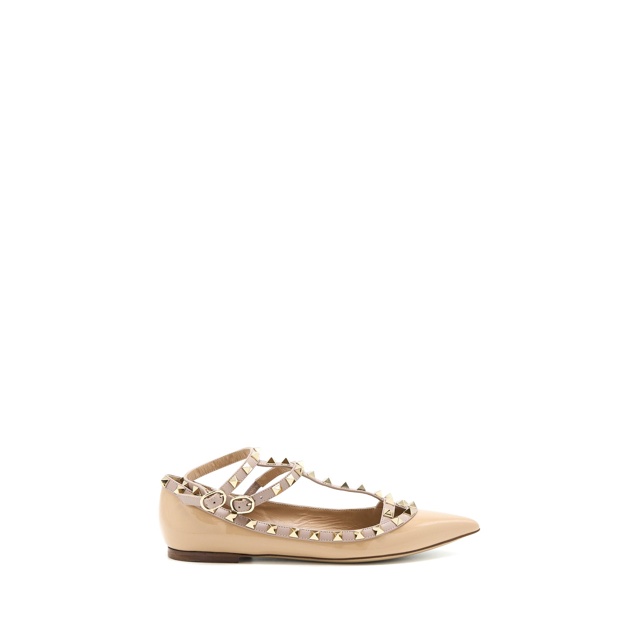 Valentino Size 38 Garavani Rockstud Ballet Flat Caged Patent Beige LGHW - Image 5