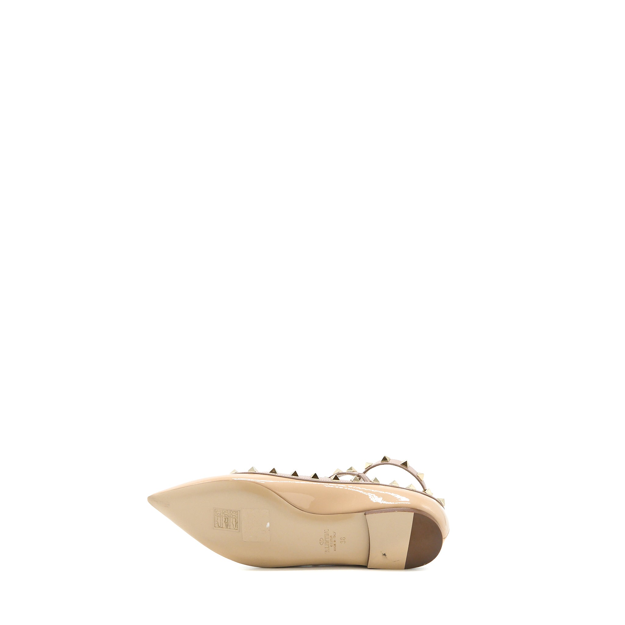 Valentino Size 38 Garavani Rockstud Ballet Flat Caged Patent Beige LGHW - Image 6