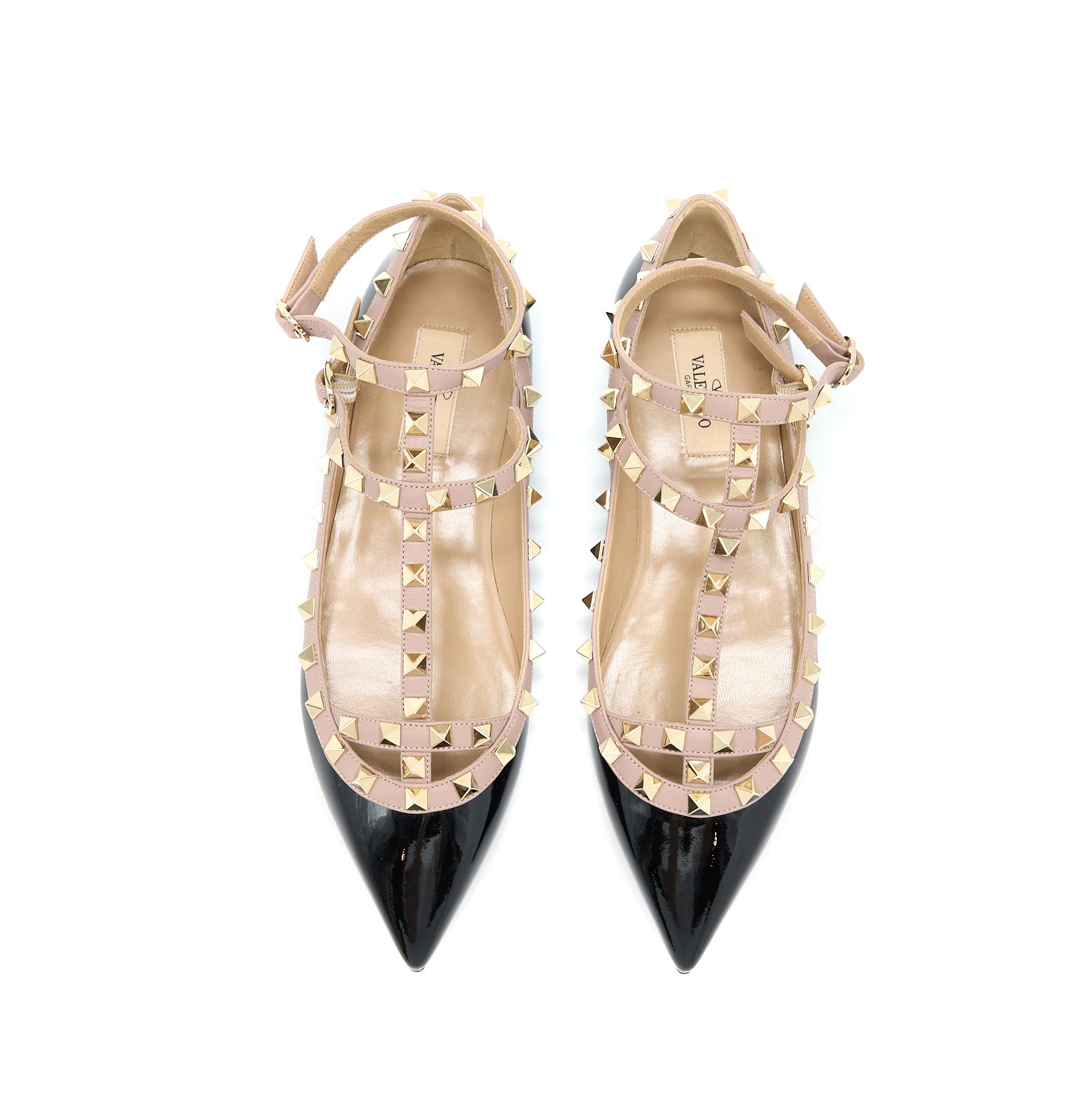 Valentino Size 38 Garavani Rockstud Ballet Flat Caged Patent Black LGHW - Image 3