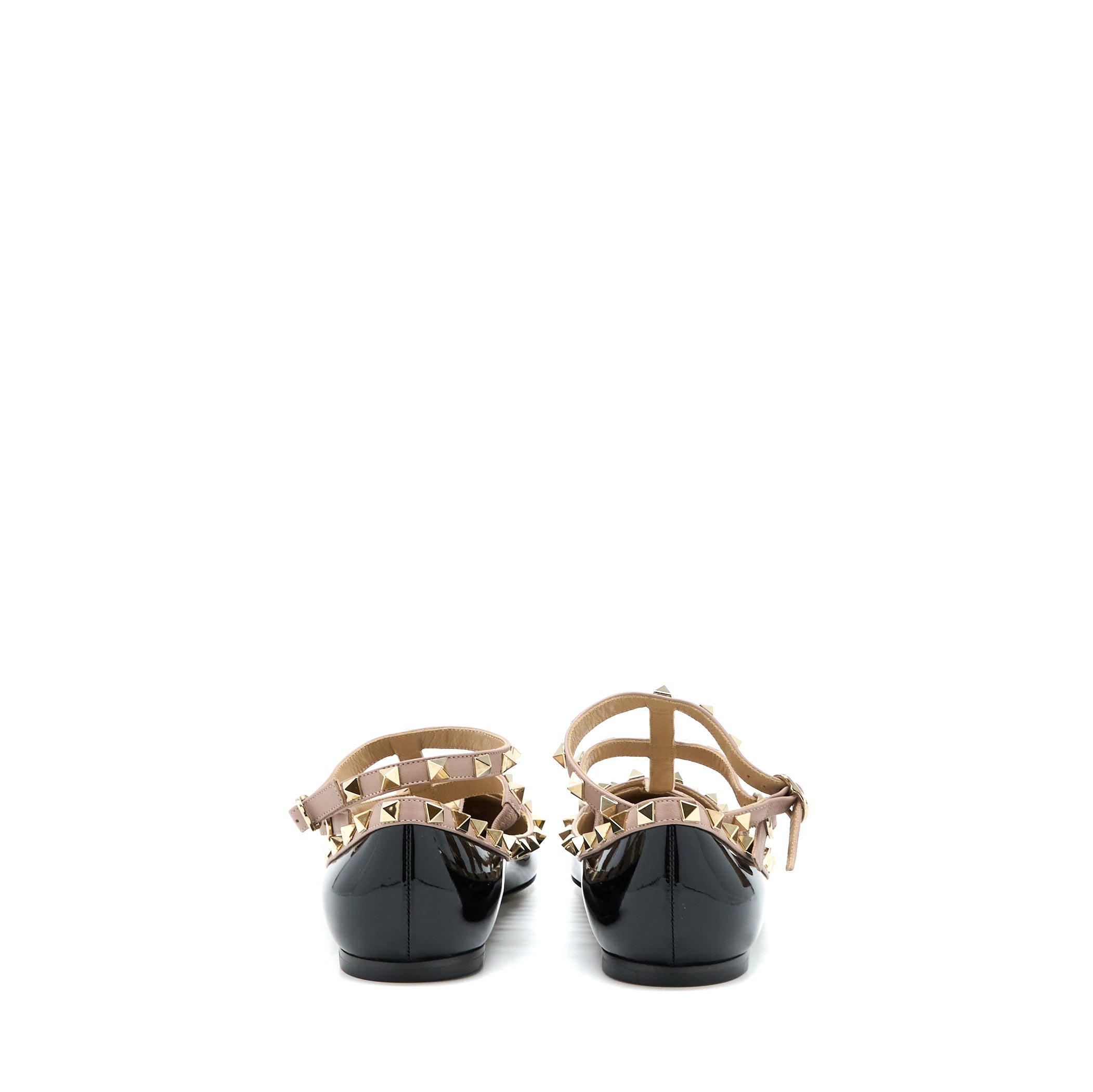 Valentino Size 38 Garavani Rockstud Ballet Flat Caged Patent Black LGHW - Image 4