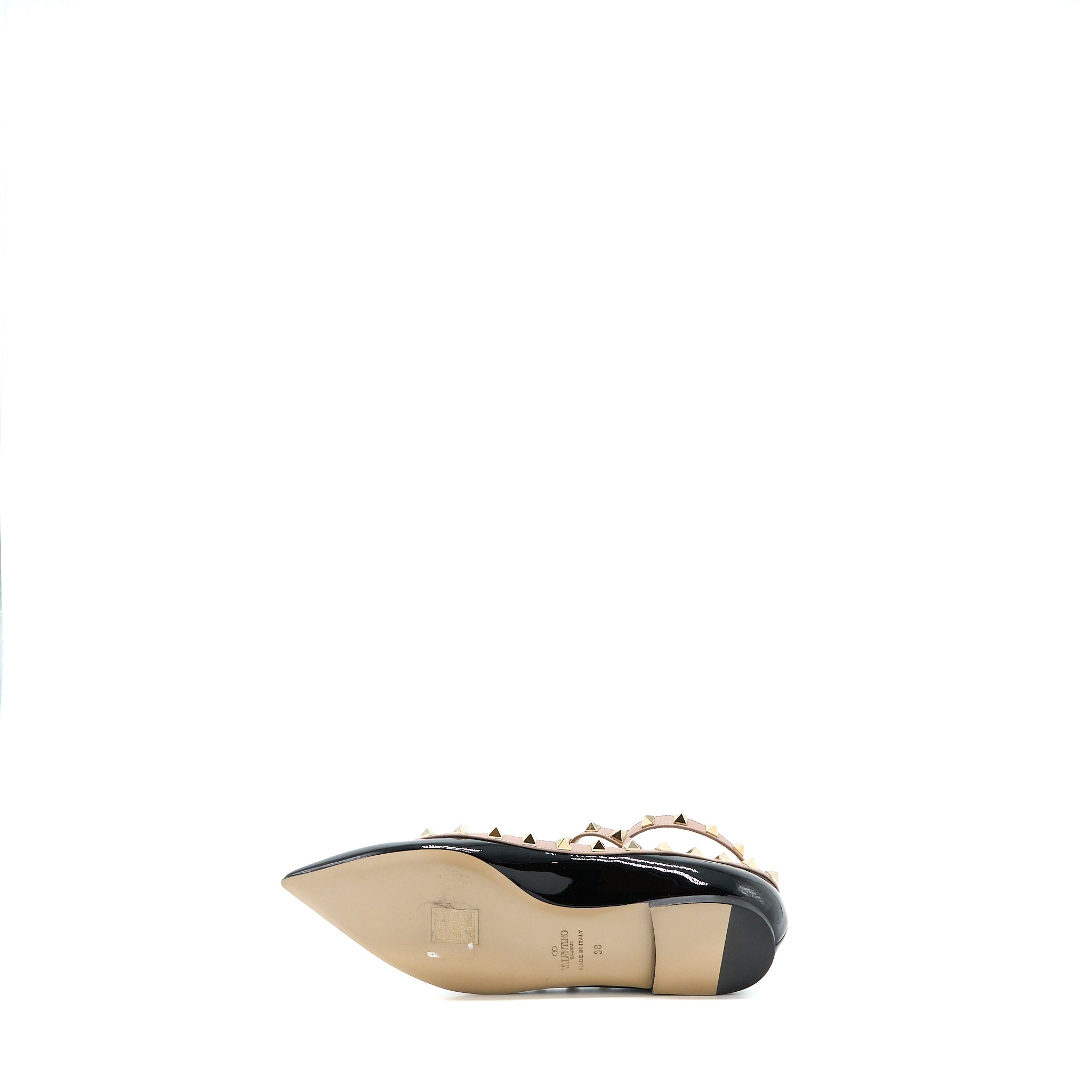 Valentino Size 38 Garavani Rockstud Ballet Flat Caged Patent Black LGHW - Image 6