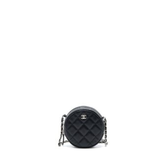 Chanel Round Clutch With Chain Lambskin Black SHW