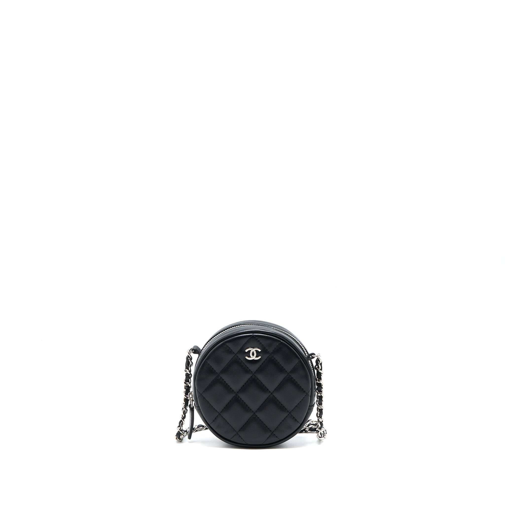 Chanel Round Clutch With Chain Lambskin Black SHW