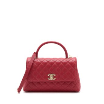 Chanel Medium Coco Handle Caviar Red LGHW (Microchip)