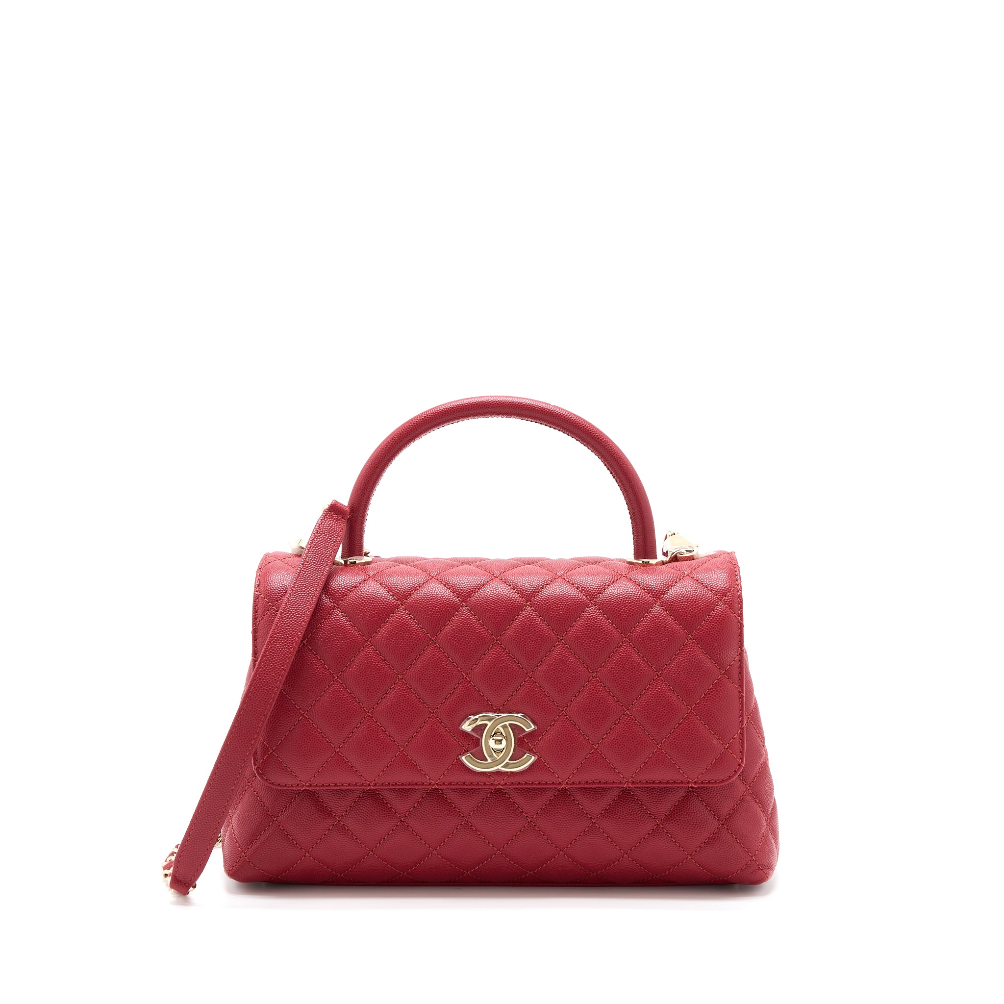 Chanel Medium Coco Handle Caviar Red LGHW (Microchip)