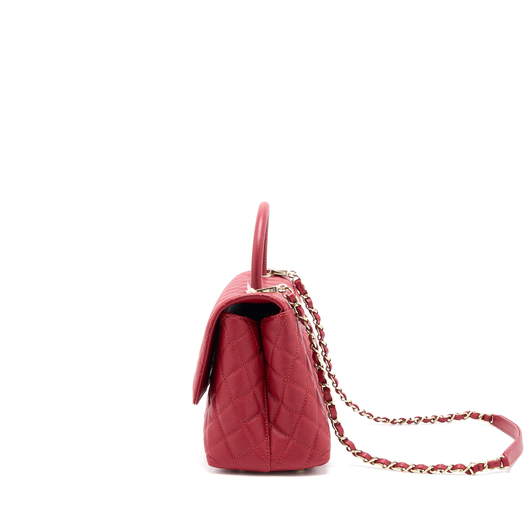Chanel Medium Coco Handle Caviar Red LGHW (Microchip) - Image 4