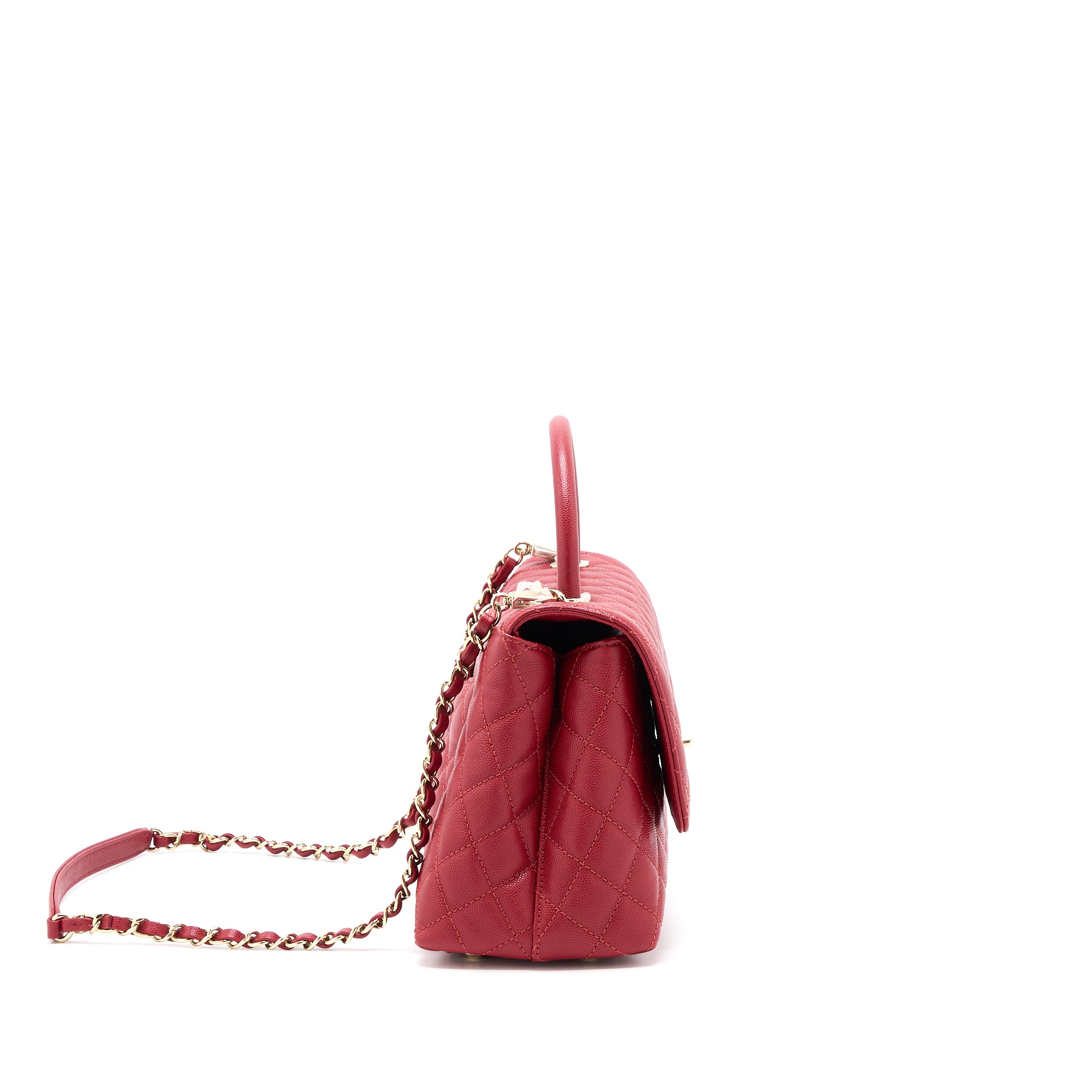 Chanel Medium Coco Handle Caviar Red LGHW (Microchip) - Image 3