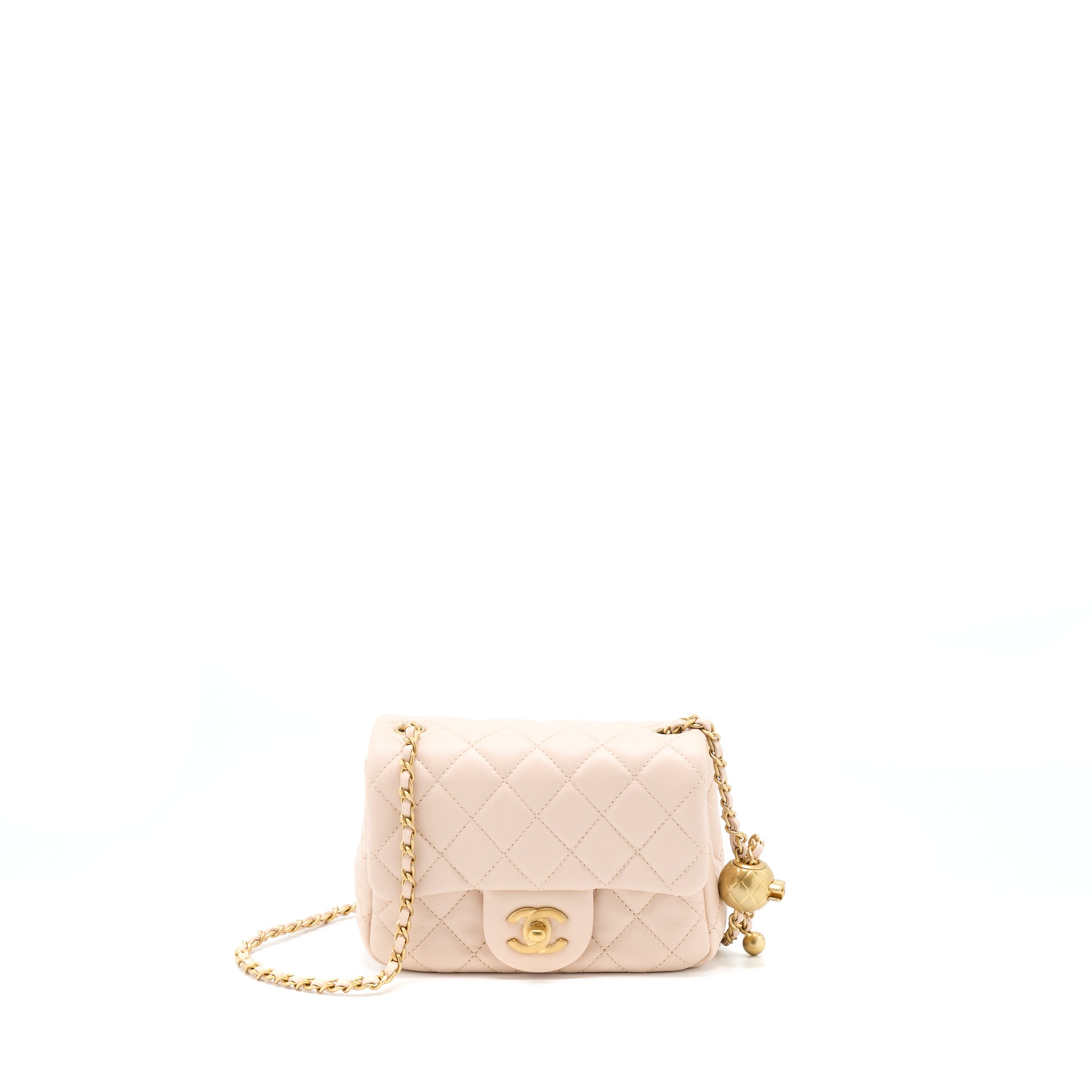 Chanel 22C Pearl Crush Mini Square Flap Bag Lambskin Light Beige GHW