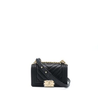Chanel Small Boy Bag Chevron Caviar Black LGHW