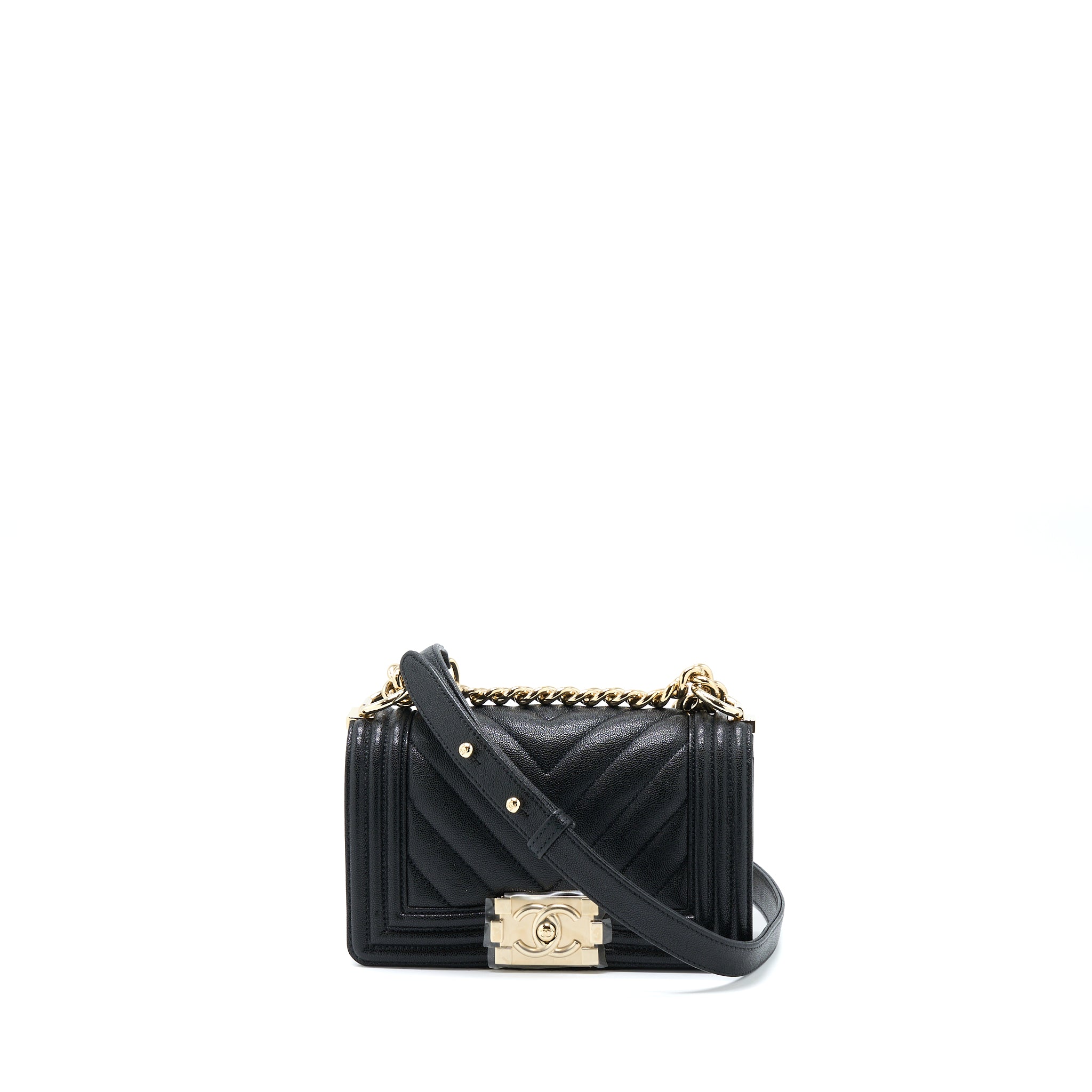 Chanel Small Boy Bag Chevron Caviar Black LGHW