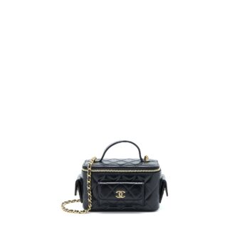 Chanel 22K Top Handle Pocket Long Vanity With Chain Black GHW