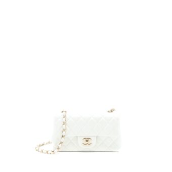 Chanel Classic Mini Rectangular Flap Bag Calfskin Iridescent White LGHW