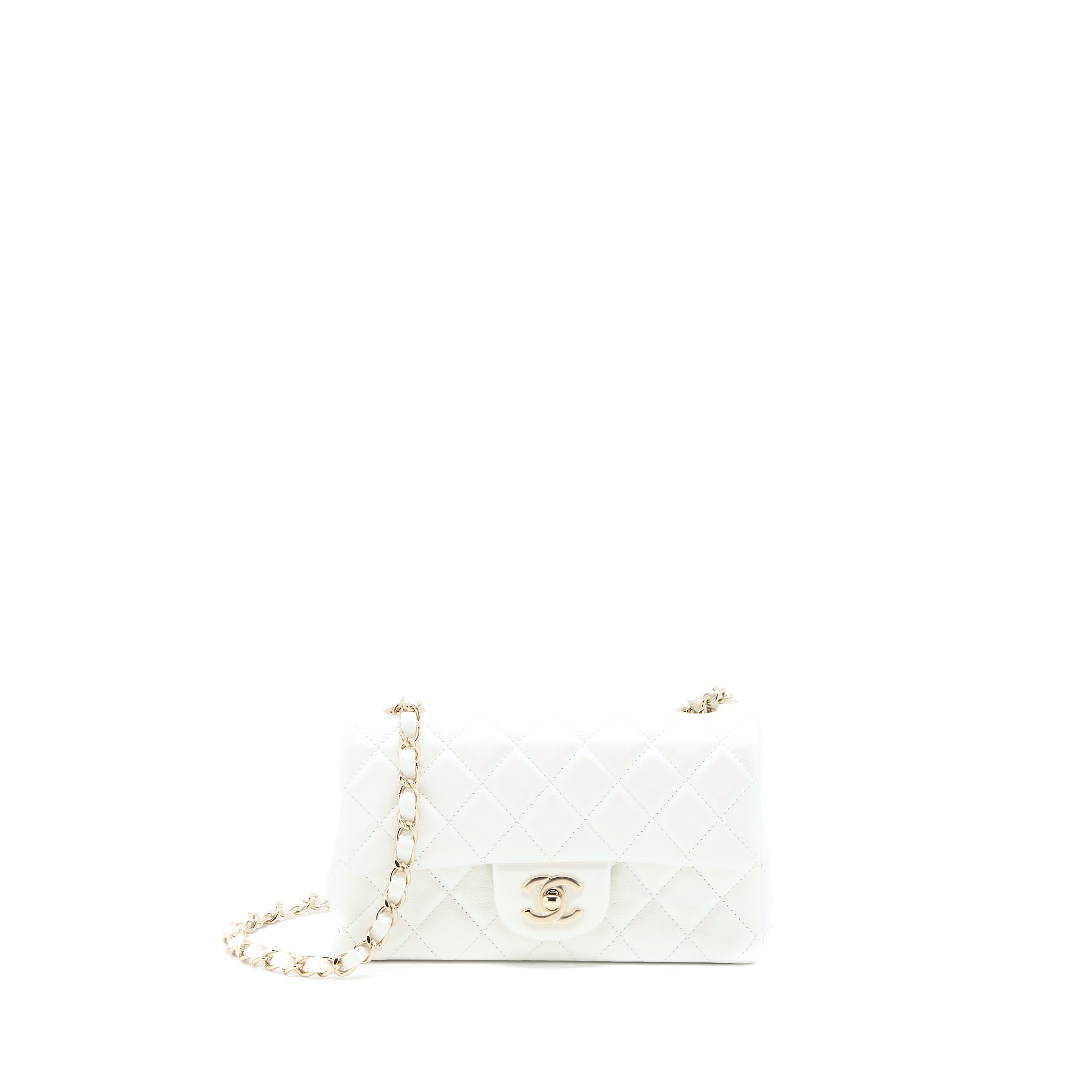 Chanel Classic Mini Rectangular Flap Bag Calfskin Iridescent White LGHW