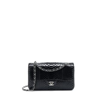 Chanel Medium Classic Double Flap Bag Python Black SHW