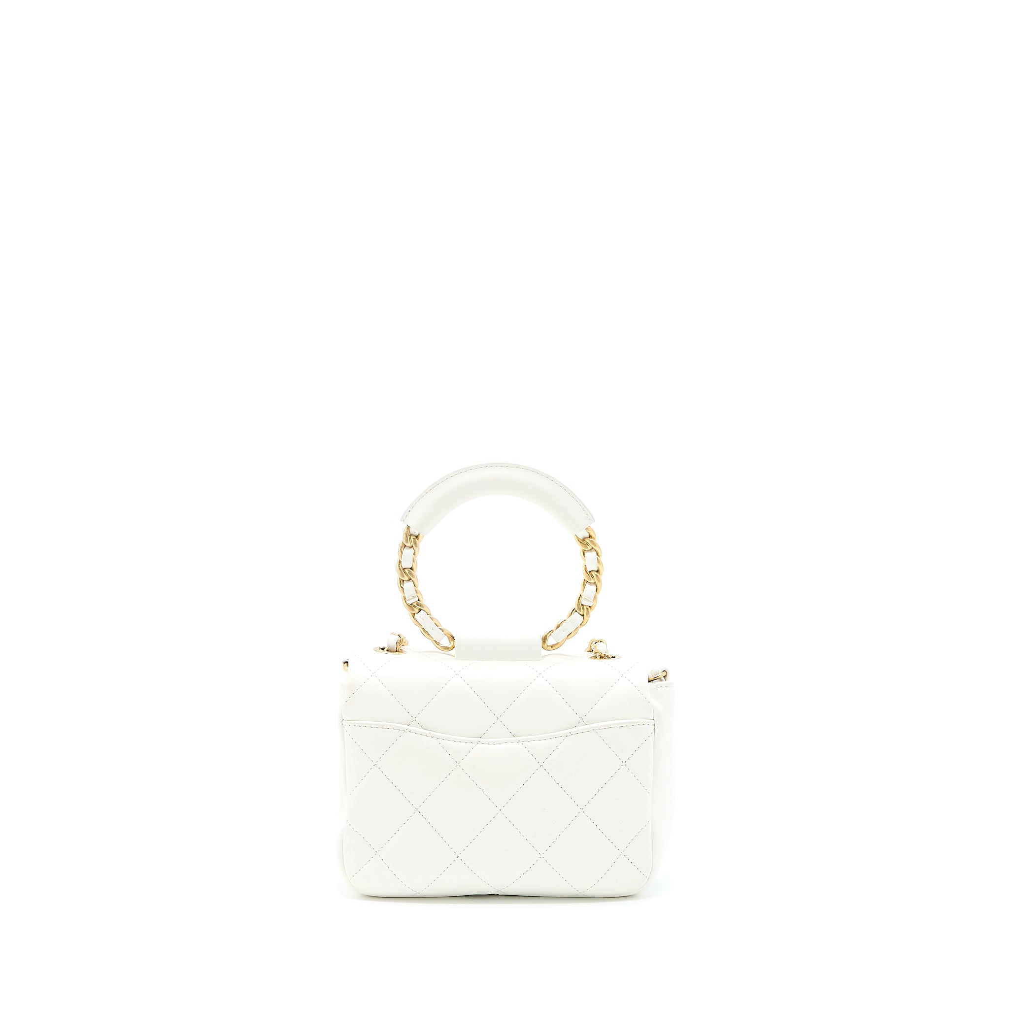 Chanel Circular Handle Quilted Flap Bag Lambskin White Brushed GHW - Image 2