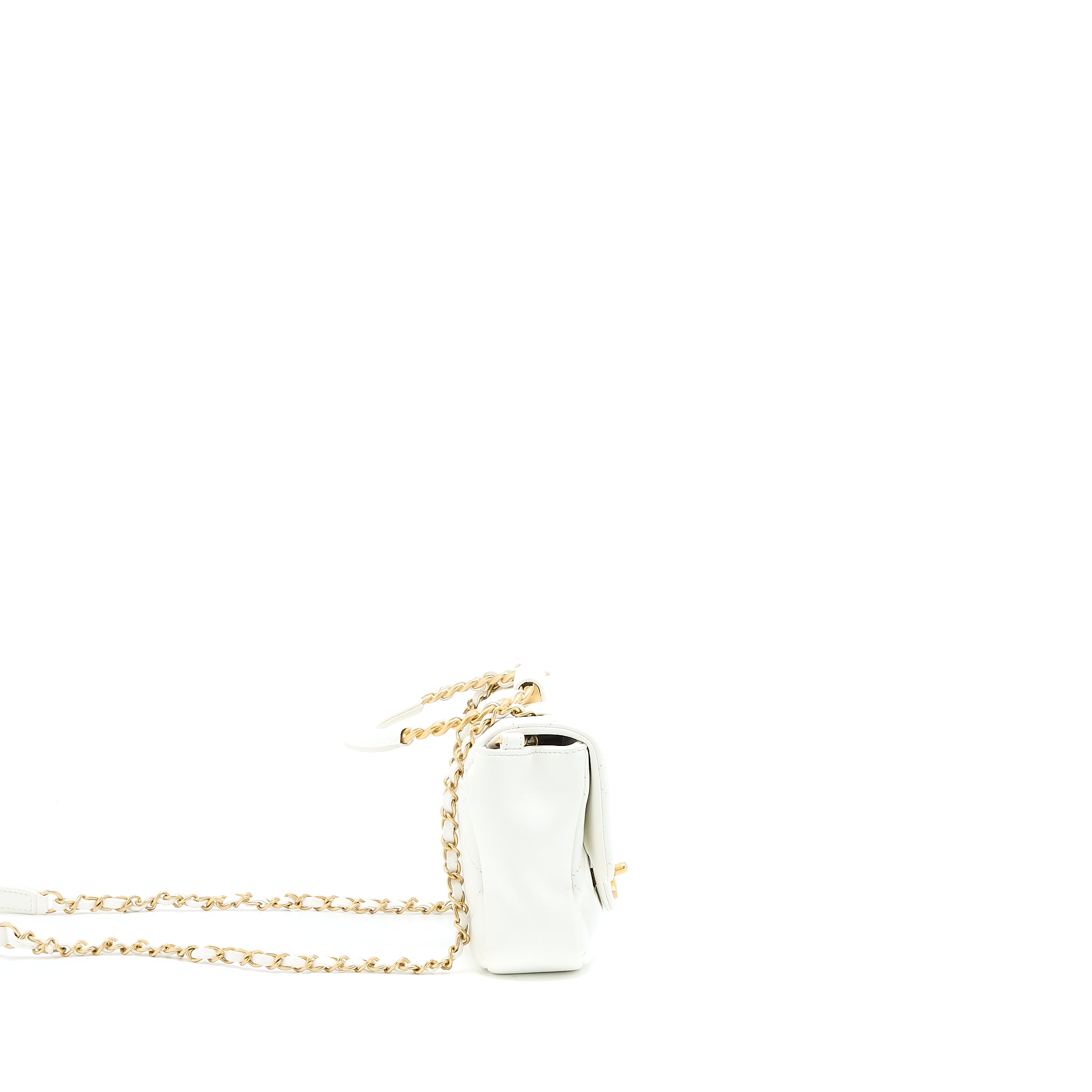Chanel Circular Handle Quilted Flap Bag Lambskin White Brushed GHW - Image 4
