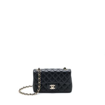 Chanel Mini Rectangular Flap Bag Lambskin Black LGHW (Microchip)