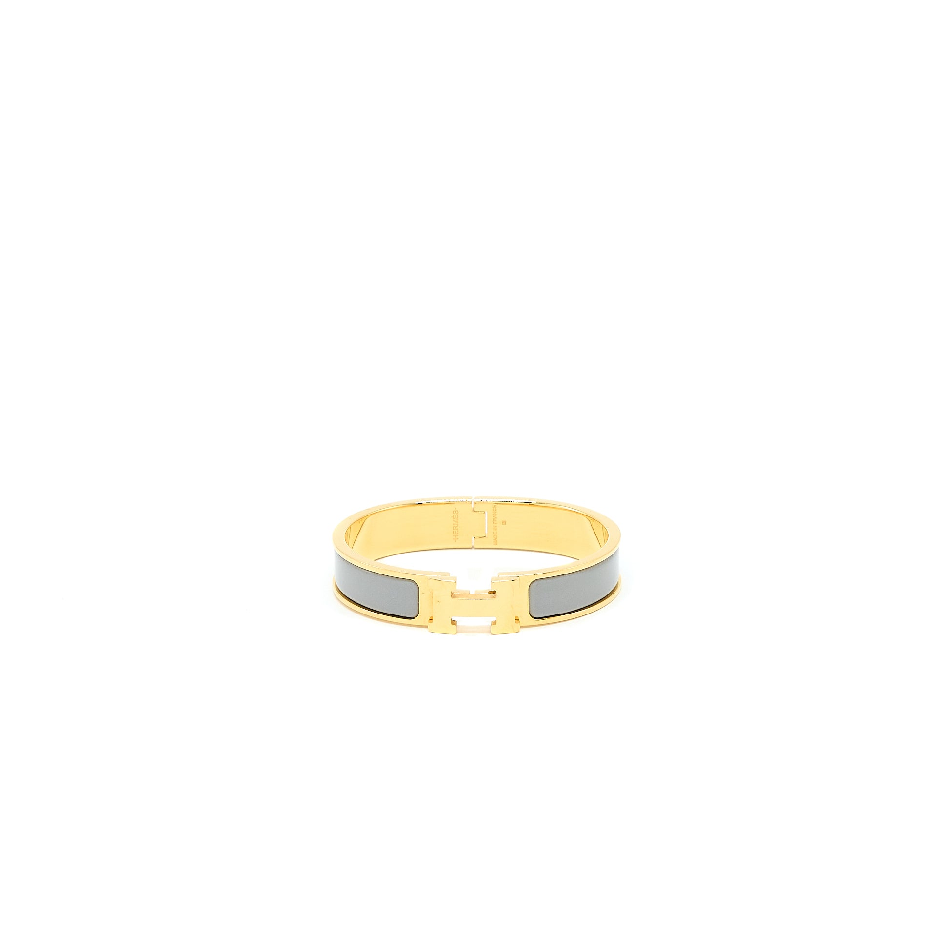 Hermes Size PM Clic H Bracelet Grey Gold Tone
