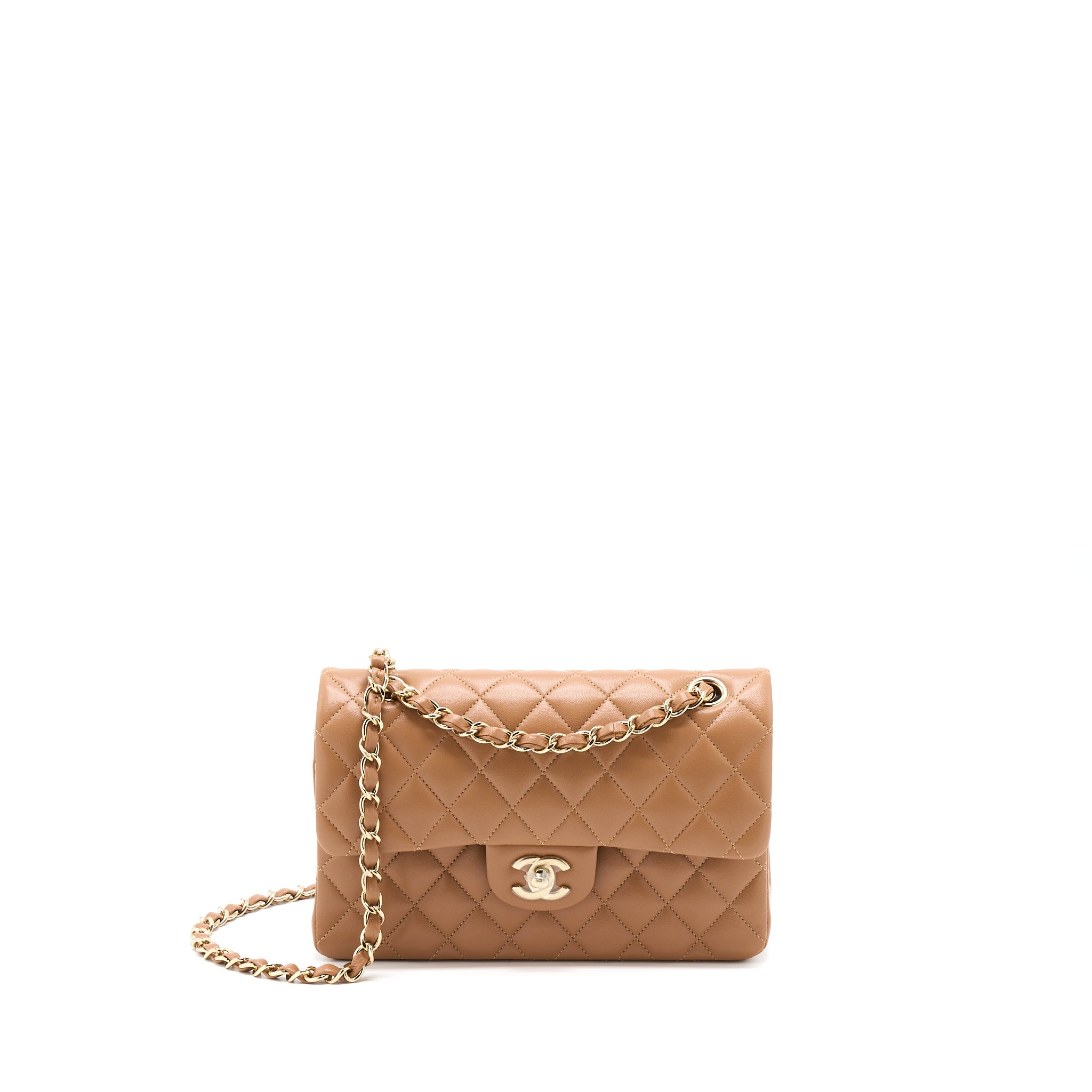 Chanel 22S Small Classic Flap Bag Lambskin Caramel LGHW(Microchip)