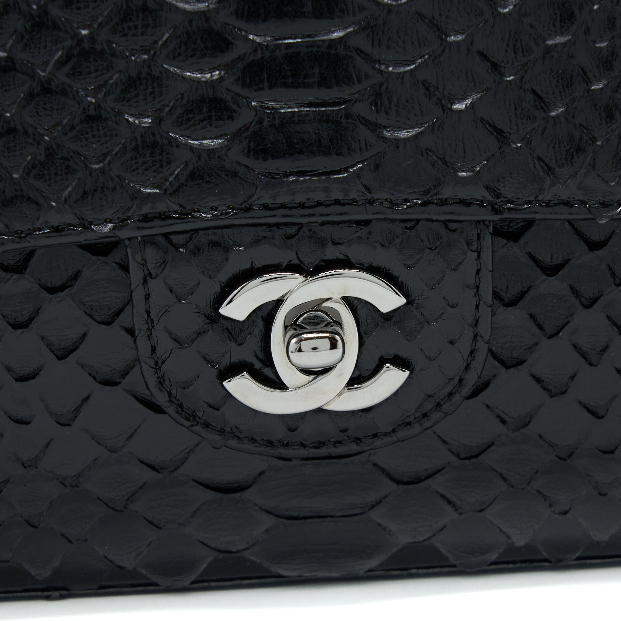 Chanel Medium Classic Double Flap Bag Python Black SHW - Image 7