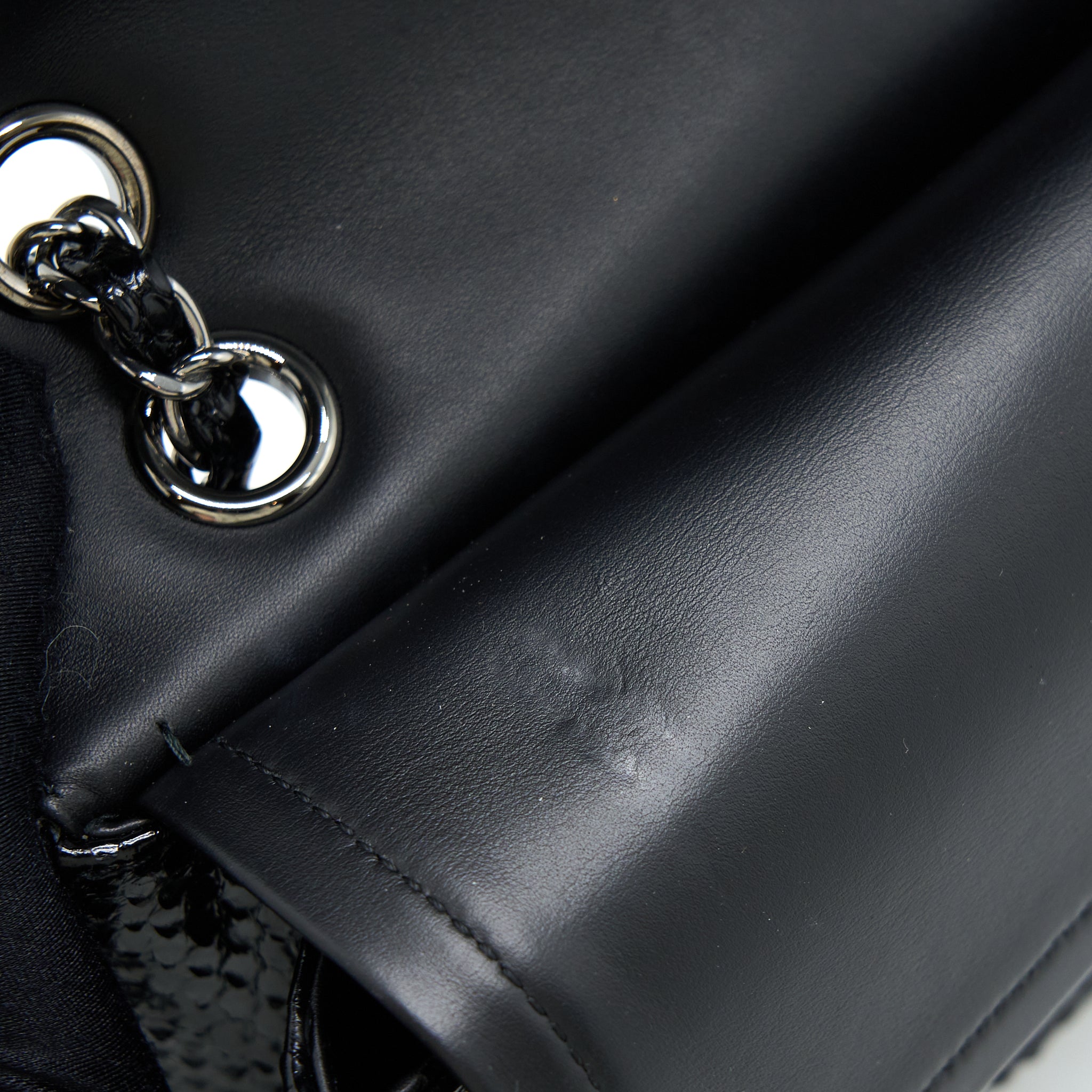 Chanel Medium Classic Double Flap Bag Python Black SHW - Image 8