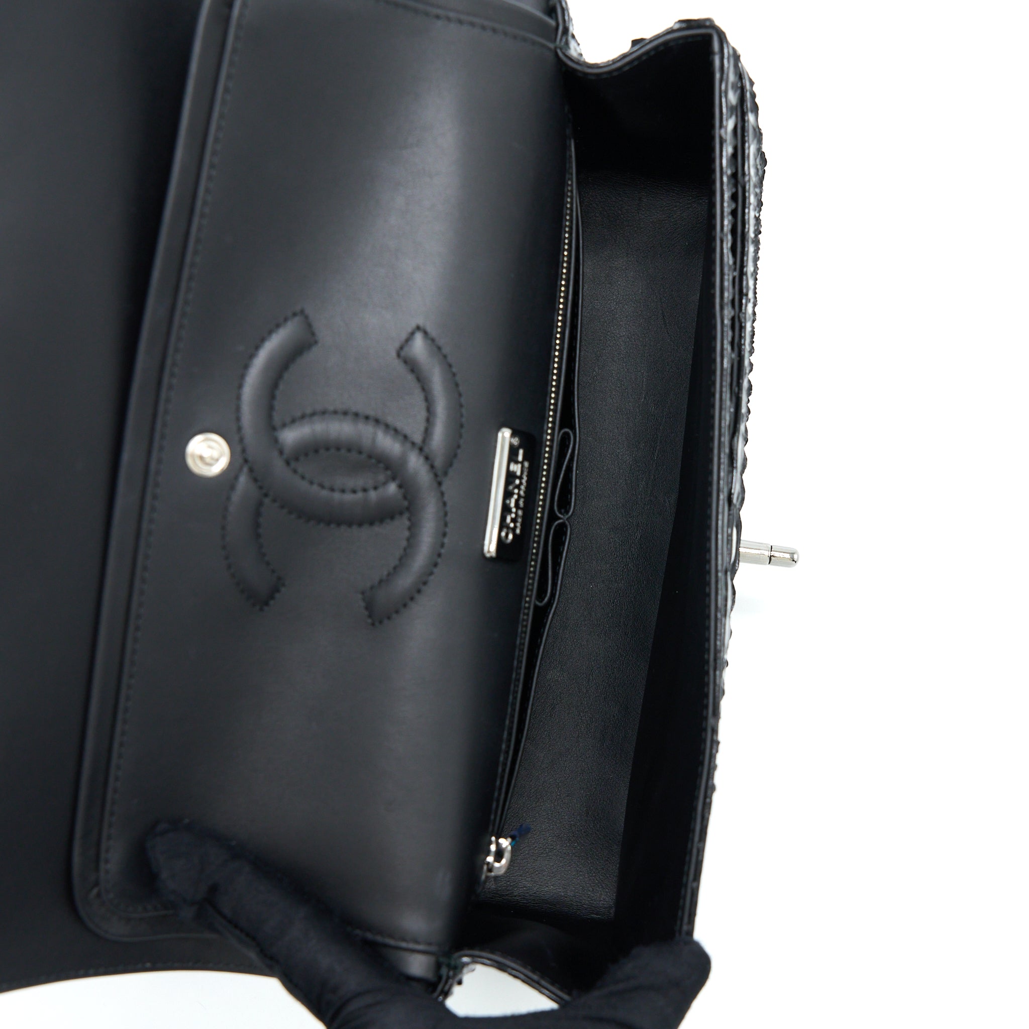 Chanel Medium Classic Double Flap Bag Python Black SHW - Image 6