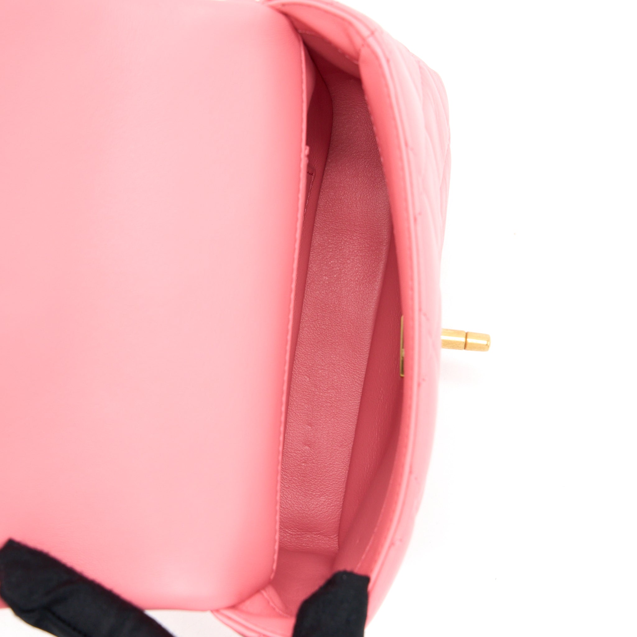 Chanel 22P Mini Square Flap Bag Lambskin Pink With Enamel And Gold Hardware (Microchip) - Image 6