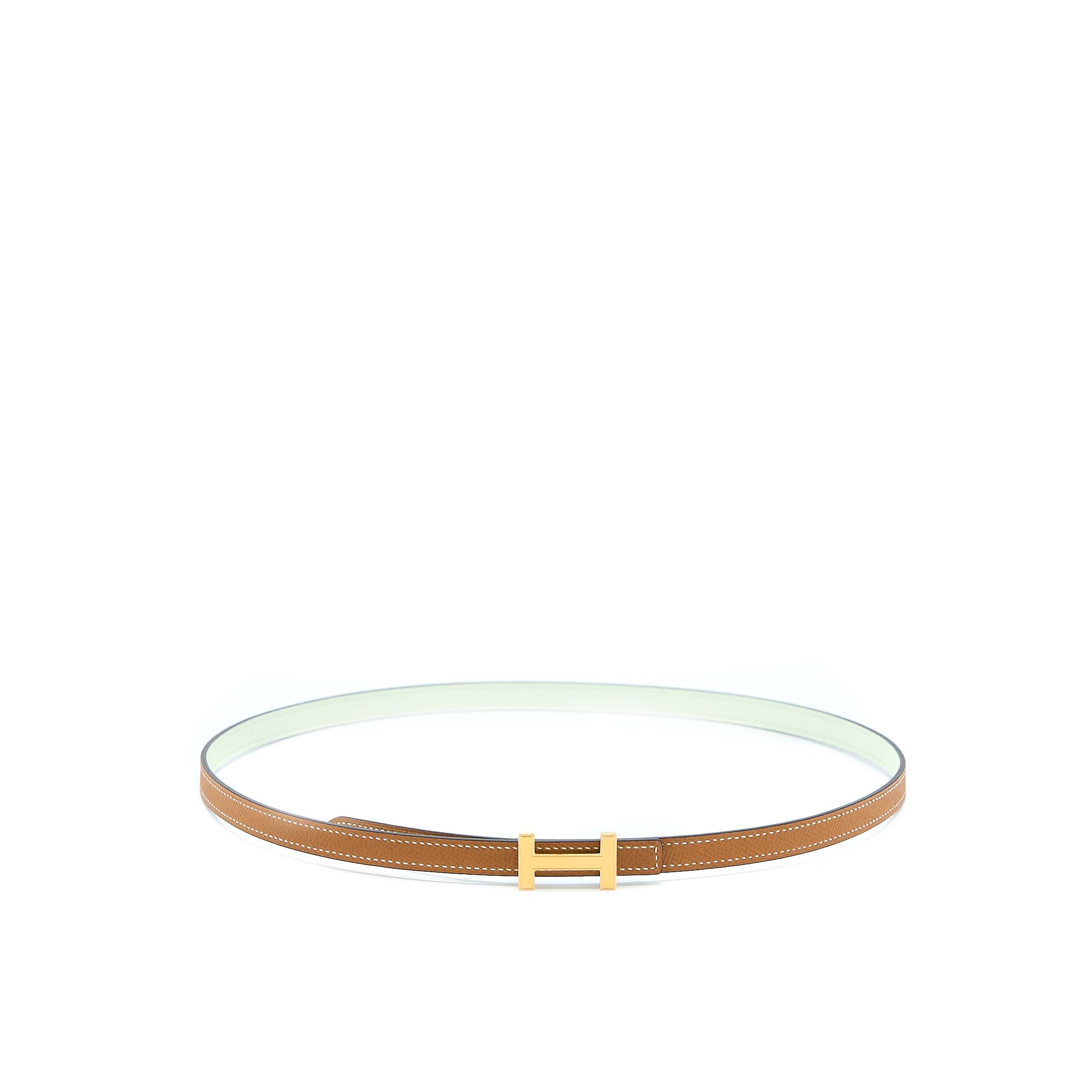 Hermes Size 85 H Buckle Reversible Belt Epsom/Swift Gold/Vert Fizz GHW Stamp U